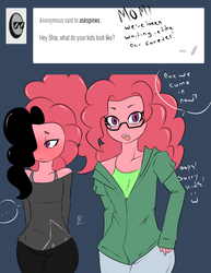 Size: 1275x1650 | Tagged: safe, artist:inuyuru, oc, oc only, oc:ava, oc:gwendolin, anthro, ask spines, blushing, drake (species), explicit source, glasses, male, siblings, trap, tumblr