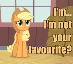 Size: 571x500 | Tagged: safe, applejack, g4, simple ways, bronybait, female, image macro, meme, sad, solo