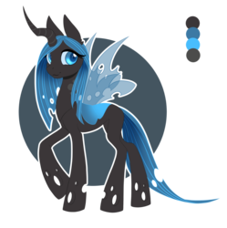 Size: 950x953 | Tagged: safe, artist:silkensaddle, queen chrysalis, g4, blue changeling, commission, female, solo