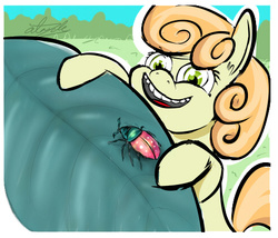 Size: 490x419 | Tagged: safe, artist:firenhooves, junebug, insect, g4, leaf