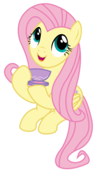 Size: 916x1538 | Tagged: safe, artist:sketchmcreations, fluttershy, pony, g4, make new friends but keep discord, cute, female, food, open mouth, shyabetes, simple background, sitting, solo, tea, transparent background, vector
