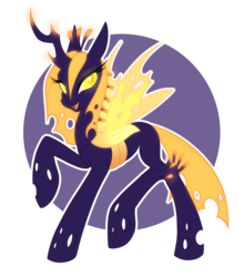 Size: 950x1078 | Tagged: safe, artist:silkensaddle, oc, oc only, changeling, changeling queen, changeling queen oc, commission, female, simple background, solo, transparent background, yellow changeling