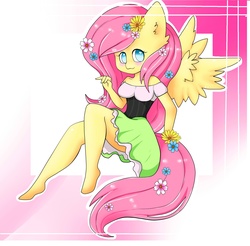 Size: 1988x1960 | Tagged: safe, artist:teranen, fluttershy, anthro, g4, clothes, dress, female, no pupils, solo