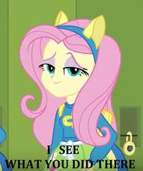 Size: 427x510 | Tagged: safe, fluttershy, equestria girls, g4, clothes, i see what you did there, image macro, meme, sweater, sweatershy