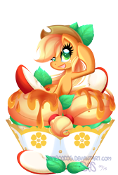 Size: 470x700 | Tagged: safe, artist:bamboodog, part of a set, applejack, g4, cupcake, female, food, micro, ponies in food, solo, tiny, watermark