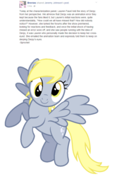 Size: 752x1070 | Tagged: safe, derpy hooves, pegasus, pony, g4, lauren faust, looking at you, ponycon nyc, seems legit, text