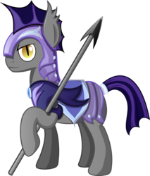 Size: 6000x7058 | Tagged: safe, artist:plsim, bat pony, pony, wingless bat pony, g4, absurd resolution, armor, frown, glare, male, night guard, royal guard, simple background, slit pupils, solo, spear, stallion, transparent background, vector, weapon