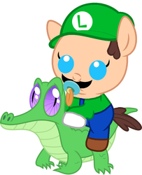 Size: 786x967 | Tagged: safe, artist:red4567, gummy, pony, g4, baby, baby pony, crossover, cute, luigi, male, moustache, pacifier, ponies riding gators, ponified, recolor, riding, super mario bros.