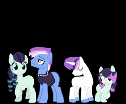 Size: 920x756 | Tagged: safe, artist:patricia34, coloratura, limelight, oc, unnamed oc, earth pony, pony, unicorn, g4, black background, family, female, limetura, male, mare, offspring, parent:coloratura, parent:limelight, parents:limetura, shipping, simple background, stallion, straight