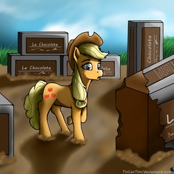 Size: 1302x1302 | Tagged: safe, artist:tincantim, applejack, g4, chocolate, female, food, solo