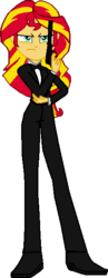 Size: 234x602 | Tagged: safe, artist:toonalexsora007, sunset shimmer, equestria girls, g4, clothes, crossover, female, gun, james bond, long legs, pistol, pixel art, solo, suit, suppressor, tuxedo, walther ppk, weapon