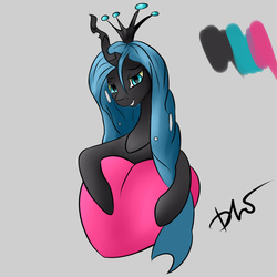 Size: 1000x1000 | Tagged: safe, artist:chapaevv, queen chrysalis, changeling, changeling queen, g4, female, heart, looking at you, love, solo