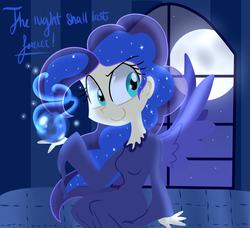 Size: 1755x1600 | Tagged: dead source, safe, artist:artypaints, princess luna, human, g4, bed, female, humanized, magic, moon, night, solo, winged humanization