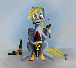 Size: 2374x2104 | Tagged: safe, artist:dezdark, derpy hooves, pegasus, pony, g4, apple cider, bomb, female, hammer, high res, mare, screwdriver, solo, weapon