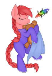 Size: 2193x3162 | Tagged: safe, artist:scarlet-spectrum, oc, oc only, oc:lilly pad, blanket, clothes, cute, eyes closed, footed sleeper, high res, pajamas, simple background, solo, teddy bear, transparent background