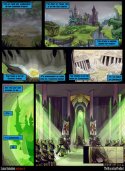 Size: 3000x4091 | Tagged: safe, artist:dracojayproduct, princess luna, oc, oc:judicator, minotaur, comic:lunar isolation, g4, armor, canterlot, castle of the royal pony sisters, cloudsdale, comic, everfree forest, ghastly gorge, gorge, soldiers