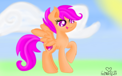Size: 1024x640 | Tagged: safe, artist:felinefluff, scootaloo, g4, cutie mark, female, older, open mouth, solo, the cmc's cutie marks