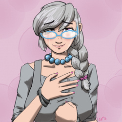 Size: 1500x1500 | Tagged: safe, artist:moronsonofboron, silver spoon, human, g4, breasts, busty silver spoon, crying, female, humanized, older, older silver spoon, smiling, solo