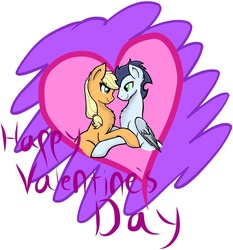 Size: 1188x1277 | Tagged: safe, artist:duskwing5, applejack, soarin', pony, g4, female, heart, hug, male, ship:soarinjack, shipping, straight, valentine, valentine's day