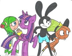 Size: 1120x871 | Tagged: safe, artist:cmara, twilight sparkle, alicorn, pony, g4, cosmo the seedrian, crossover, disney, female, mare, oswald the lucky rabbit, sonic the hedgehog (series), traditional art, twilight sparkle (alicorn), wander (wander over yonder), wander over yonder