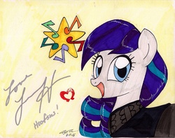 Size: 2157x1697 | Tagged: safe, artist:newyorkx3, coloratura, g4, cutie mark, female, hoofsies, lena hall, signature, solo, traditional art, voice actor