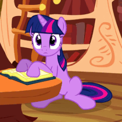 Size: 273x273 | Tagged: safe, screencap, twilight sparkle, pony, unicorn, a friend in deed, g4, animated, book, cute, disappointed, expressions, eyes closed, facedesk, female, happy, mare, nodding, sitting, smiling, twiabetes, unicorn twilight