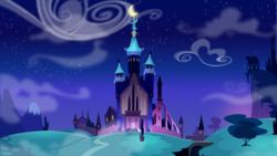Size: 7071x3977 | Tagged: safe, artist:drakizora, g4, season 5, the cutie re-mark, absurd resolution, alternate timeline, background, castle, castle of the royal pony sisters, cloud, night, nightmare takeover timeline, no pony, scenery, stars, wallpaper