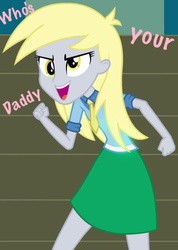 Size: 480x674 | Tagged: safe, derpibooru exclusive, derpy hooves, equestria girls, g4, female, solo, text, who's your daddy, wrong gender
