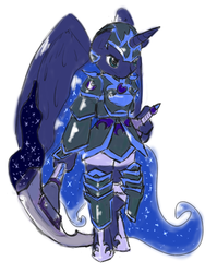 Size: 540x680 | Tagged: safe, artist:brownie-bytes, princess luna, anthro, g4, armor, crossover, dark knight, female, final fantasy, scythe, solo, sword, warrior luna, weapon