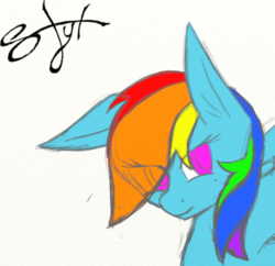Size: 413x399 | Tagged: safe, artist:godlilly, rainbow dash, g4, female, signature, simple background, solo, white background