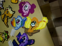 Size: 2560x1920 | Tagged: safe, applejack, pinkie pie, rainbow dash, twilight sparkle, gomamon, patamon, g4, bead sprite, bead sprites, digimon, doctor who, link, perler beads, tardis, the legend of zelda