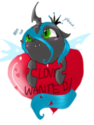 Size: 960x1280 | Tagged: safe, artist:nuttypanutdy, queen chrysalis, g4, cute, cutealis, female, heart, smiling, solo, valentine's day