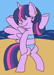 Size: 900x1256 | Tagged: safe, artist:toonboy92484, twilight sparkle, alicorn, pony, g4, bikini, bipedal, bookworm, clothes, dancing, female, mare, solo, spread wings, swimsuit, twilight sparkle (alicorn), wings