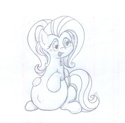 Size: 2157x2122 | Tagged: safe, artist:seenty, fluttershy, g4, female, high res, monochrome, pencil drawing, pregnant, solo, traditional art