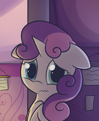 Size: 900x1100 | Tagged: safe, artist:spikedmauler, sweetie belle, pony, unicorn, g4, crying, female, floppy ears, go ask sweetie belle, scared, solo