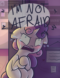 Size: 1005x1300 | Tagged: safe, artist:spikedmauler, sweetie belle, pony, unicorn, g4, crying, denial, ears back, female, go ask sweetie belle, scared, solo, speech bubble, tumblr