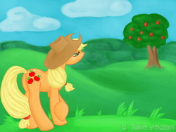 Size: 900x675 | Tagged: safe, artist:undefined-shadow, applejack, g4, apple tree, female, solo, tree