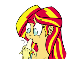 Size: 1600x1200 | Tagged: safe, artist:yakoshi, sunset shimmer, equestria girls, g4, banana, female, food, nom, solo