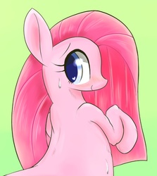 Size: 794x889 | Tagged: safe, artist:91o42, pinkie pie, g4, cute, cuteamena, female, heart eyes, looking at you, looking back, pinkamena diane pie, raised hoof, simple background, smiling, solo, sweat, wingding eyes