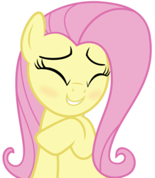 Size: 4960x5680 | Tagged: safe, artist:slb94, fluttershy, pegasus, pony, g4, the hooffields and mccolts, absurd resolution, blushing, cute, eyes closed, female, grin, raised hoof, shy, shyabetes, simple background, smiling, solo, transparent background, vector