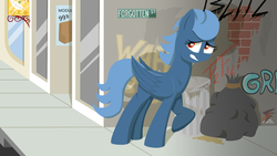 Size: 1920x1080 | Tagged: safe, artist:autumn feather, oc, oc only, oc:blue wing, pegasus, pony, alley, graffiti, solo