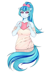 Size: 2893x4092 | Tagged: safe, artist:slyblue7, sonata dusk, anthro, g4, eyeshadow, female, heart, makeup, ponified, solo, valentine's day