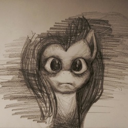 Size: 1371x1372 | Tagged: safe, artist:daniel10alien, fluttershy, pony, g4, bust, female, front view, full face view, looking at you, monochrome, pencil drawing, portrait, solo, stare, the stare, traditional art