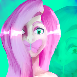 Size: 1024x1024 | Tagged: safe, artist:journeydraws, fluttershy, butterfly, human, g4, bust, colored pupils, female, front view, full face view, humanized, looking at you, portrait, silence of the lambs, solo, wide eyes