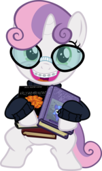Size: 3611x6000 | Tagged: safe, artist:magister39, princess luna, sweetie belle, pony, unicorn, g4, adorkable, bipedal, book, bookworm, braces, clothes, cute, dork, female, filly, foal, glasses, holding a book, meganekko, nerd, open mouth, simple background, solo, sweater, transparent background, turtleneck, vector, woona