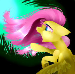Size: 1024x1012 | Tagged: safe, artist:journeydraws, fluttershy, pegasus, pony, g4, darkness, falling, female, open mouth, profile, reaching, screaming, solo, spread wings, stray strand, wings