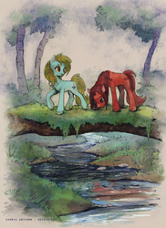 Size: 1000x1376 | Tagged: safe, artist:cosmicunicorn, oc, oc only, earth pony, pony, forest, river