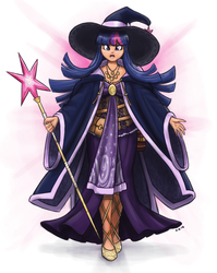 Size: 1018x1280 | Tagged: safe, artist:king-kakapo, twilight sparkle, human, g4, clothes, dress, female, hat, high heels, humanized, light skin, mage, multiple variants, shoes, solo, staff, wizard, wizard hat