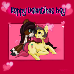 Size: 1000x1000 | Tagged: safe, artist:littlewolfstudios, oc, oc only, oc:saffron spice, pegasus, pony, unicorn, commission, couple, cute, snuggling, valentine