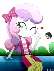 Size: 1600x2100 | Tagged: safe, artist:graytyphoon, sweetie belle, equestria girls, g4, bow, cute, diasweetes, female, hair bow, heart, solo, wink